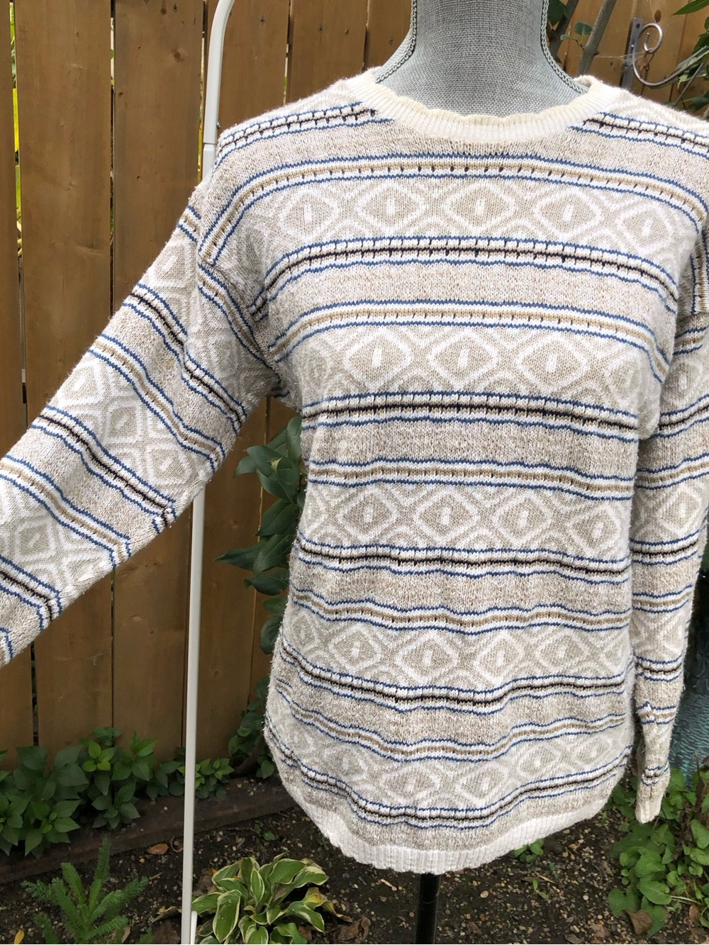 Vintage Boho Weekend Edition Nautical Striped Crewneck Sweater Cottagecore